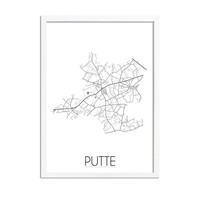 Grundriss Stadtplan Putte plakat - Schwarz Weiß Grau