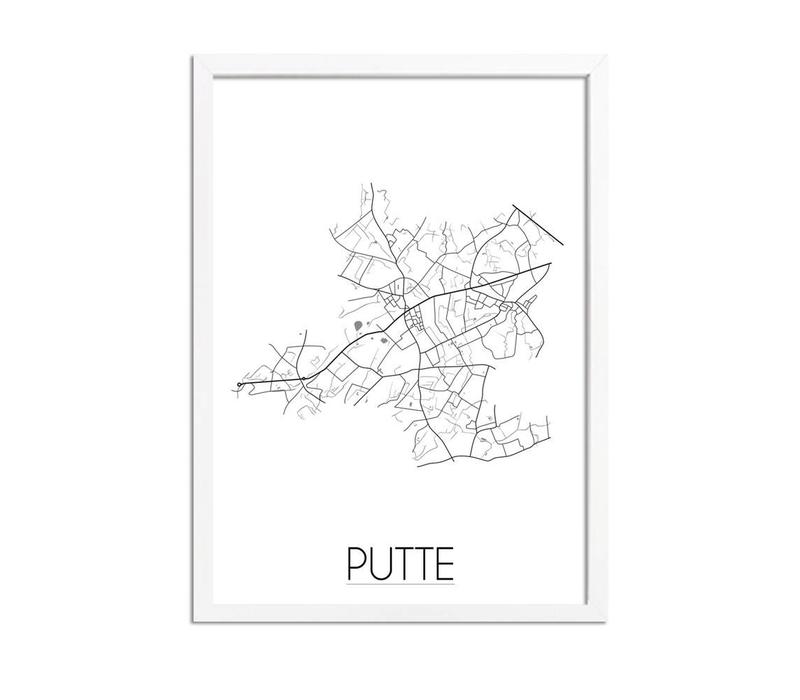 Grundriss Stadtplan Putte plakat - Schwarz Weiß Grau