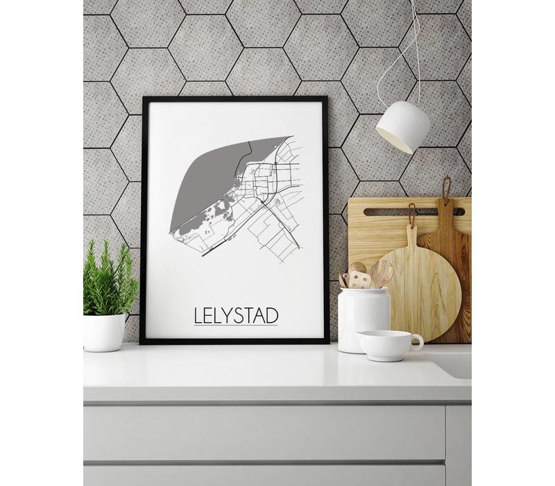 Grundriss Stadtplan Lelystad plakat - Schwarz Weiß Grau