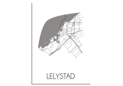 DesignClaud Grundriss Stadtplan Lelystad plakat - Schwarz Weiß Grau
