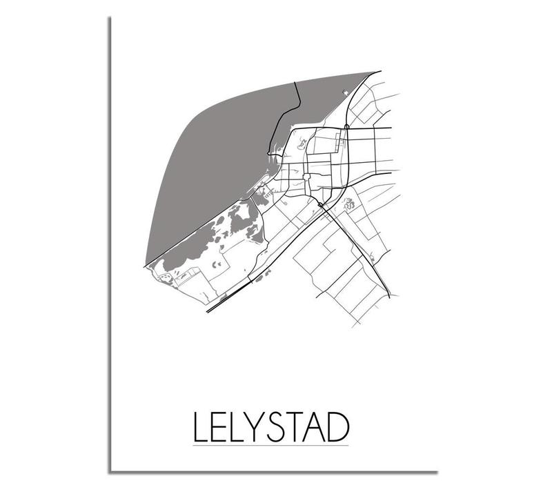 Grundriss Stadtplan Lelystad plakat - Schwarz Weiß Grau