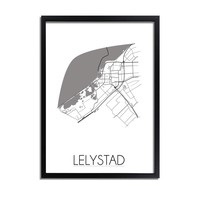 Grundriss Stadtplan Lelystad plakat - Schwarz Weiß Grau