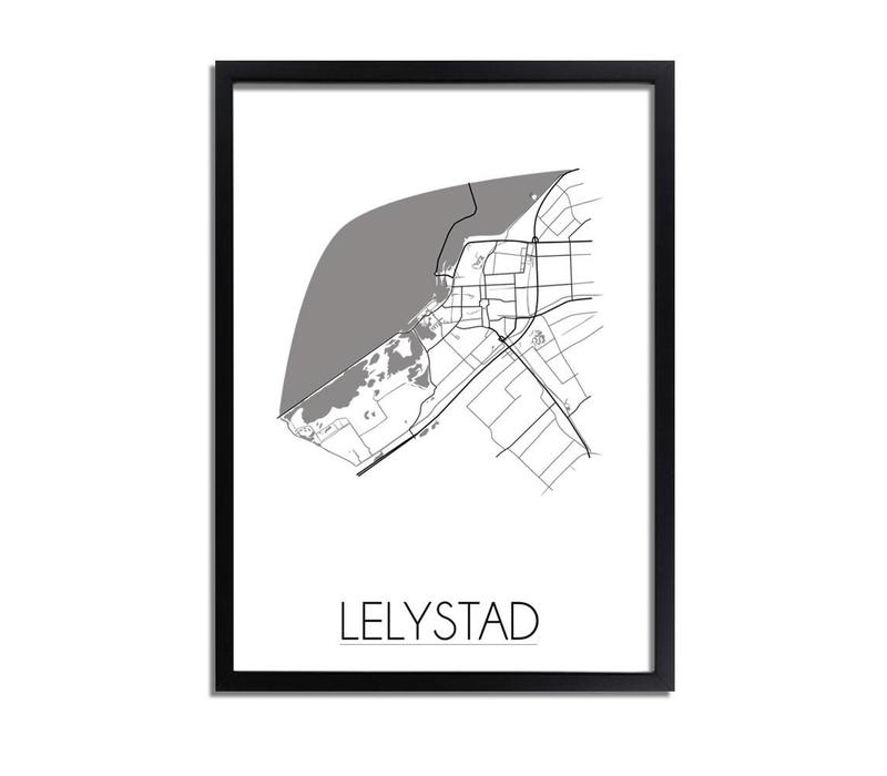 Grundriss Stadtplan Lelystad plakat - Schwarz Weiß Grau