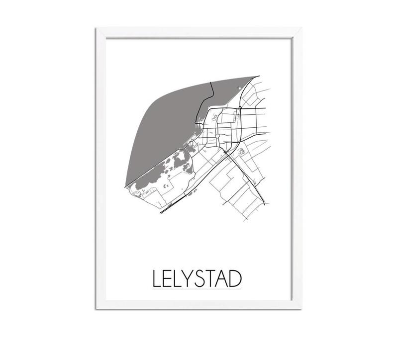 Grundriss Stadtplan Lelystad plakat - Schwarz Weiß Grau