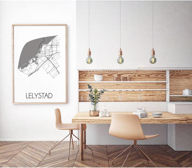 Grundriss Stadtplan Lelystad plakat - Schwarz Weiß Grau