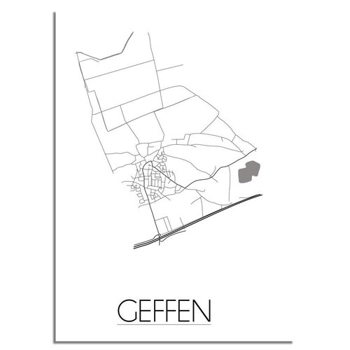 Grundriss Stadtplan Geffen plakat - Schwarz Weiß Grau 