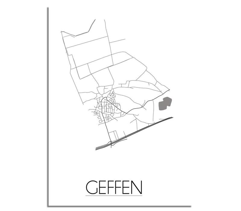 Grundriss Stadtplan Geffen plakat - Schwarz Weiß Grau