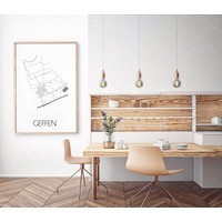 Grundriss Stadtplan Geffen plakat - Schwarz Weiß Grau