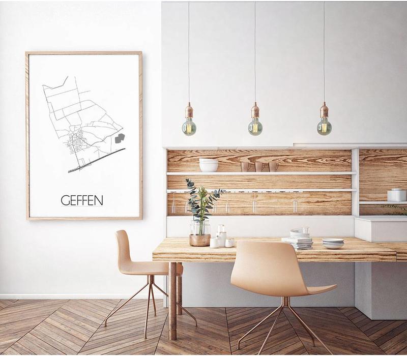 Grundriss Stadtplan Geffen plakat - Schwarz Weiß Grau