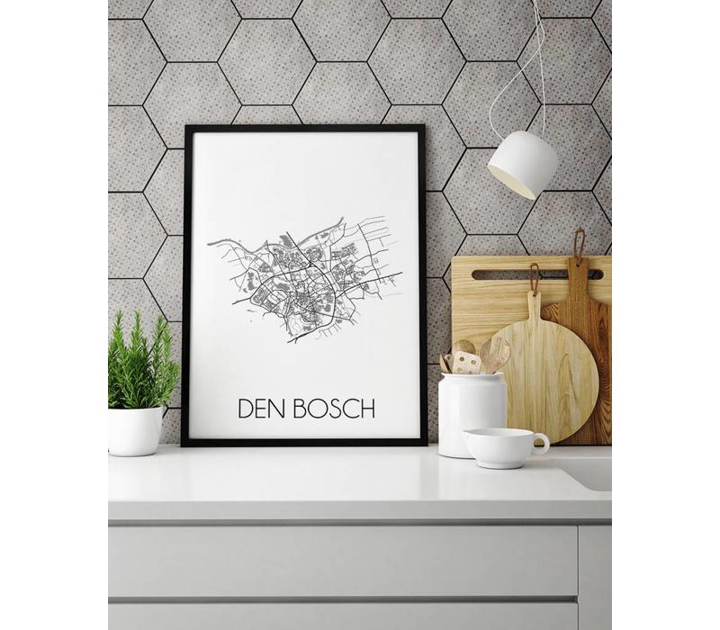Grundriss Stadtplan Den Bosch plakat - Schwarz Weiß Grau