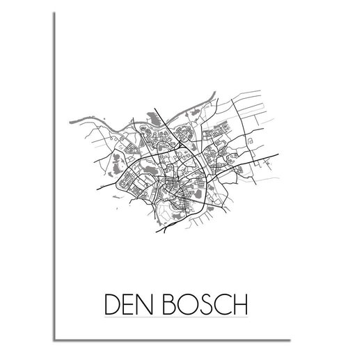 Grundriss Stadtplan Den Bosch plakat - Schwarz Weiß Grau 