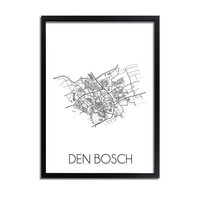 Grundriss Stadtplan Den Bosch plakat - Schwarz Weiß Grau