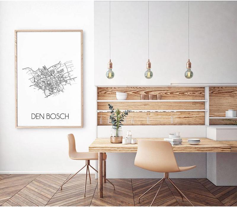 Grundriss Stadtplan Den Bosch plakat - Schwarz Weiß Grau