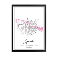 Geburtsposter Rosa - Stadtplan - Geburtsort