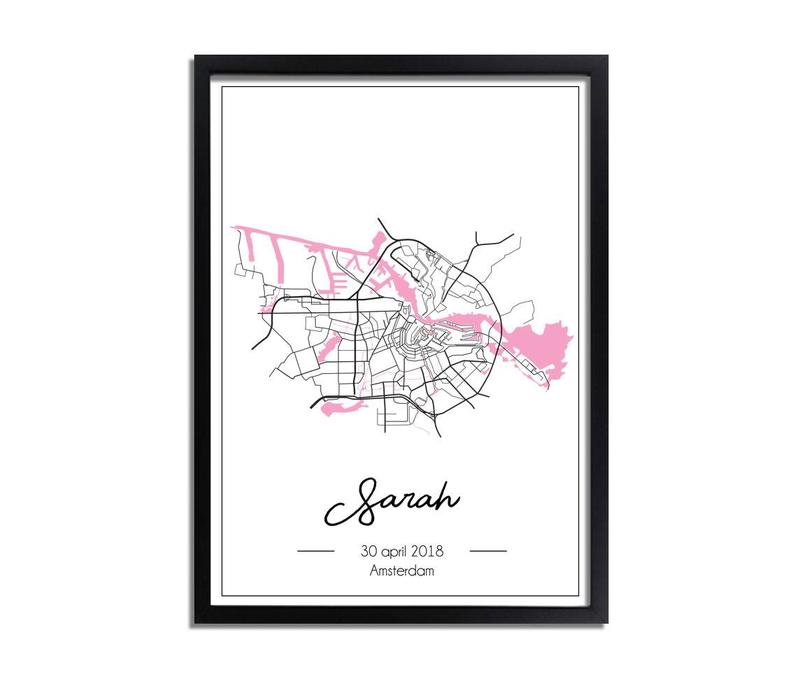 Geburtsposter Rosa - Stadtplan - Geburtsort
