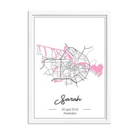 Geboorteposter Roze - Stadskaart – Geboorteplaats Kraamcadeau