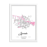 Geburtsposter Rosa - Stadtplan - Geburtsort