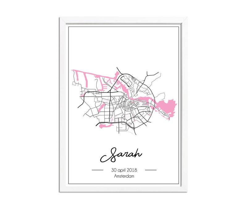 Geburtsposter Rosa - Stadtplan - Geburtsort