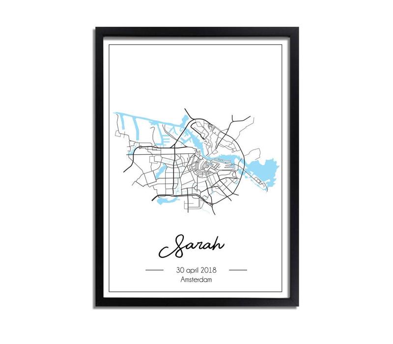 Geburtsposter Blau - Stadtplan - Geburtsort
