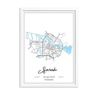 Geboorteposter Blauw - Stadskaart – Geboorteplaats Kraamcadeau