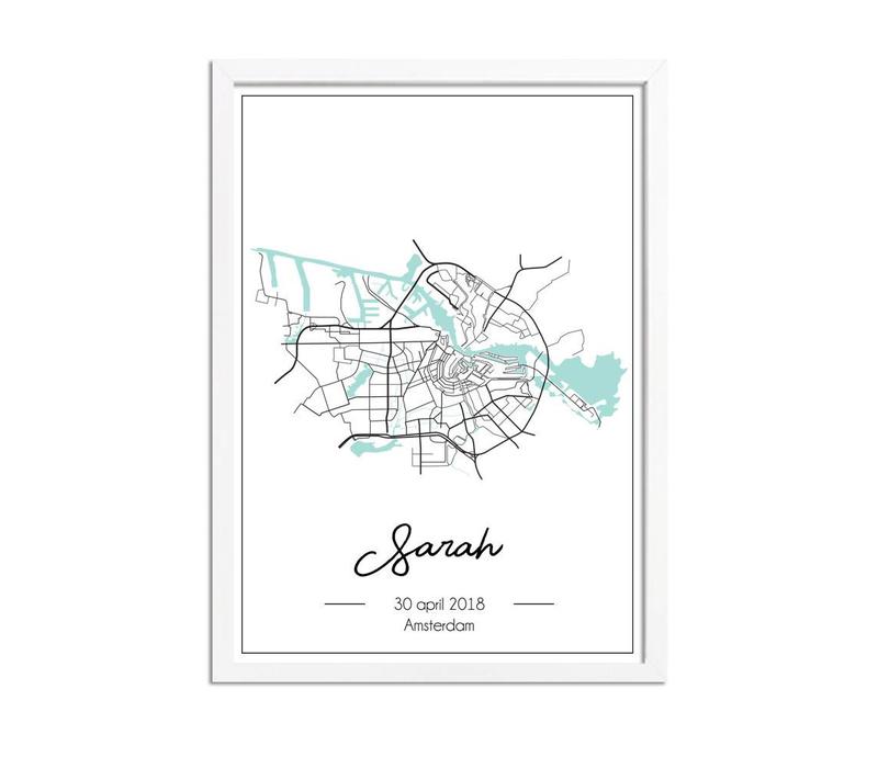 Geburtsposter minzgrün  - Stadtplan - Geburtsort