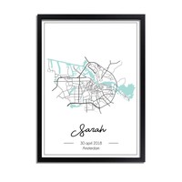 Birth poster Mint green - City map - Birthplace