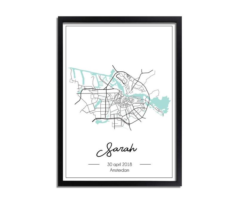 Geburtsposter minzgrün  - Stadtplan - Geburtsort