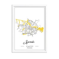 Birth Poster Yellow - City Map - Place of Birth