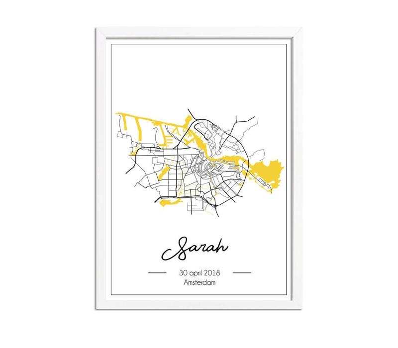 Geburtsplakat Gelb - Stadtplan - Geburtsort