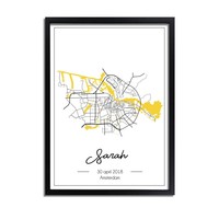 Birth Poster Yellow - City Map - Place of Birth