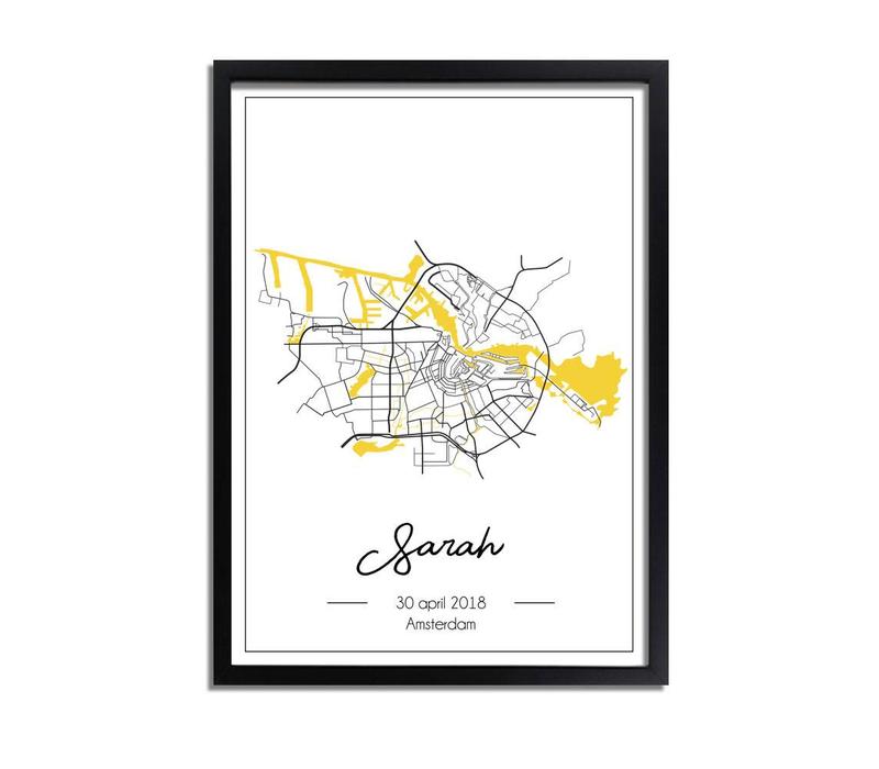Geburtsposter Gelb  - Stadtplan - Geburtsort