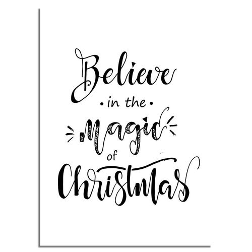 Kerstposter Believe in the magic of Christmas - Kerstdecoratie Zwart wit 