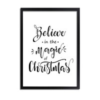 Kerstposter Believe in the magic of Christmas - Kerstdecoratie Zwart wit