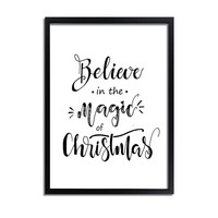 Weihnachtsposter Believe in the magic of Christmas - Weihnachtsdekoration Schwarz-Weiß