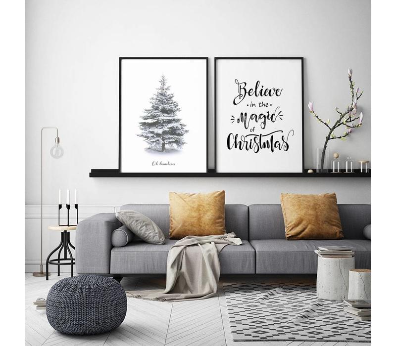 Weihnachtsposter Believe in the magic of Christmas - Weihnachtsdekoration Schwarz-Weiß