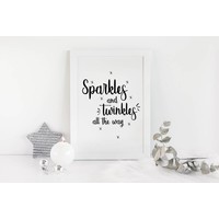 Weihnachtsposter Sparkles and Twinkles all the way - Weihnachtsdekoration Schwarz-Weiß