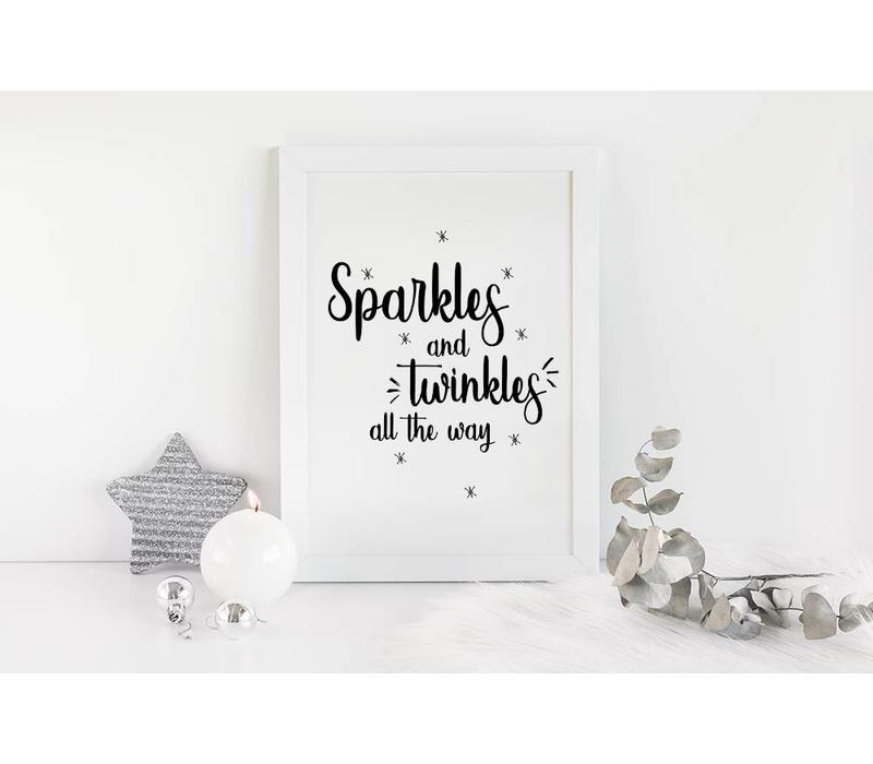 Weihnachtsposter Sparkles and Twinkles all the way - Weihnachtsdekoration Schwarz-Weiß