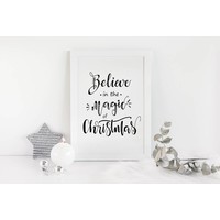 Kerstposter Believe in the magic of Christmas - Kerstdecoratie Zwart wit