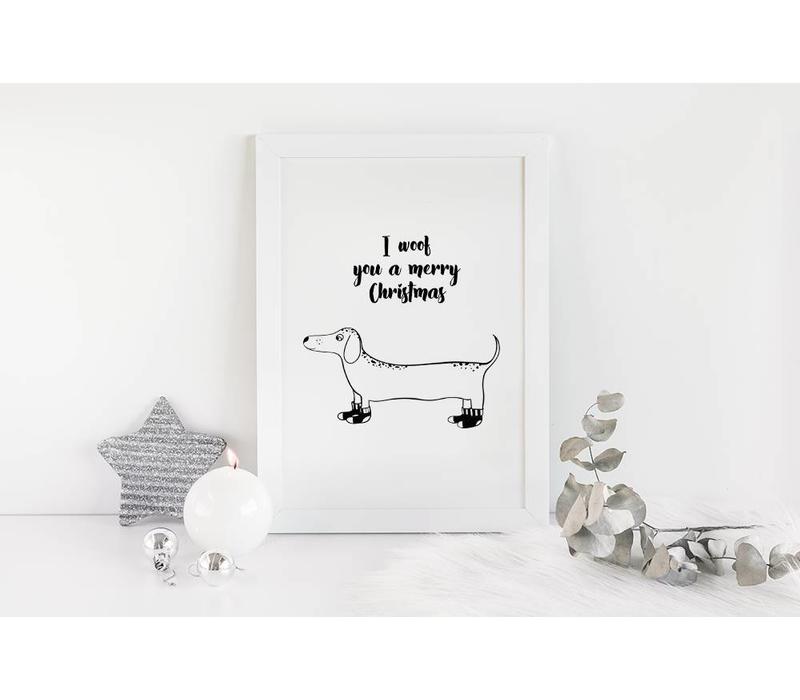 Weihnachtsposter I you woof a merry Christmas - Weihnachtsdekoration - Schwarz-Weiß