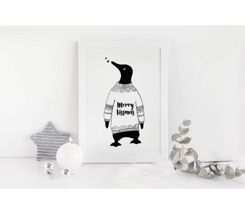 Weihnachtsposter Merry Kissmass - Weihnachtsdekoration - Schwarz-Weiß