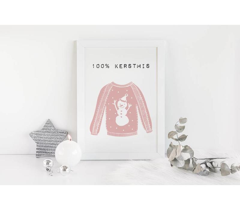 Weihnachtsposter 100% Weihnachten - Weihnachtsdekoration - Rosa