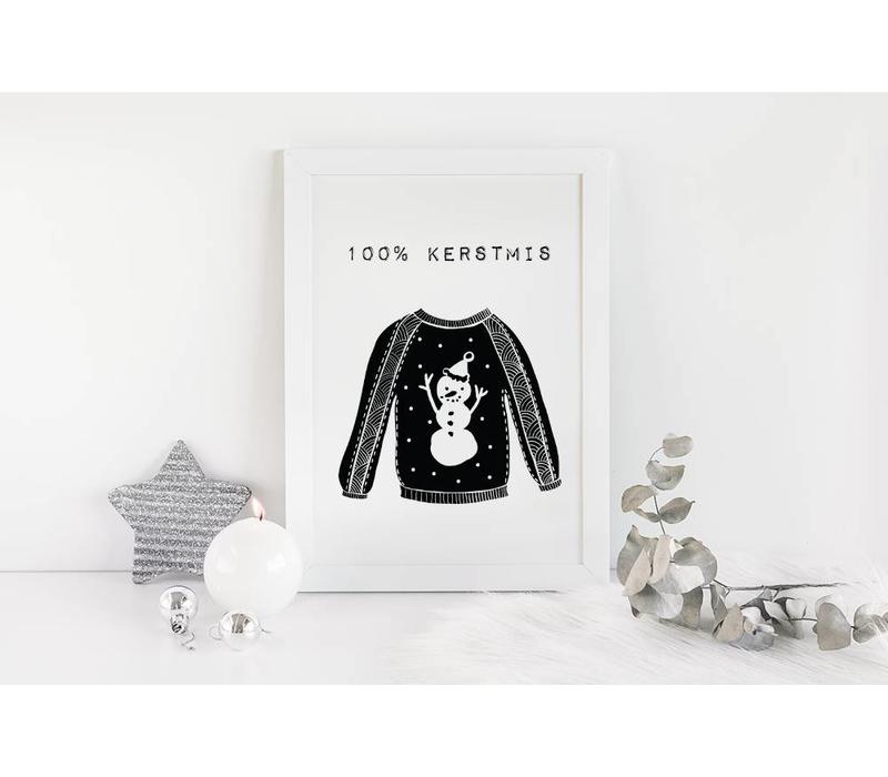 Weihnachtsposter 100% Weihnachten - Weihnachtsdekoration - schwarz-weiß