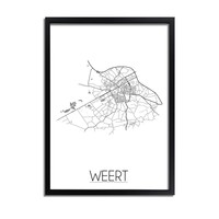 Weert Stadtplan poster plakat - Weiß grau schwarz