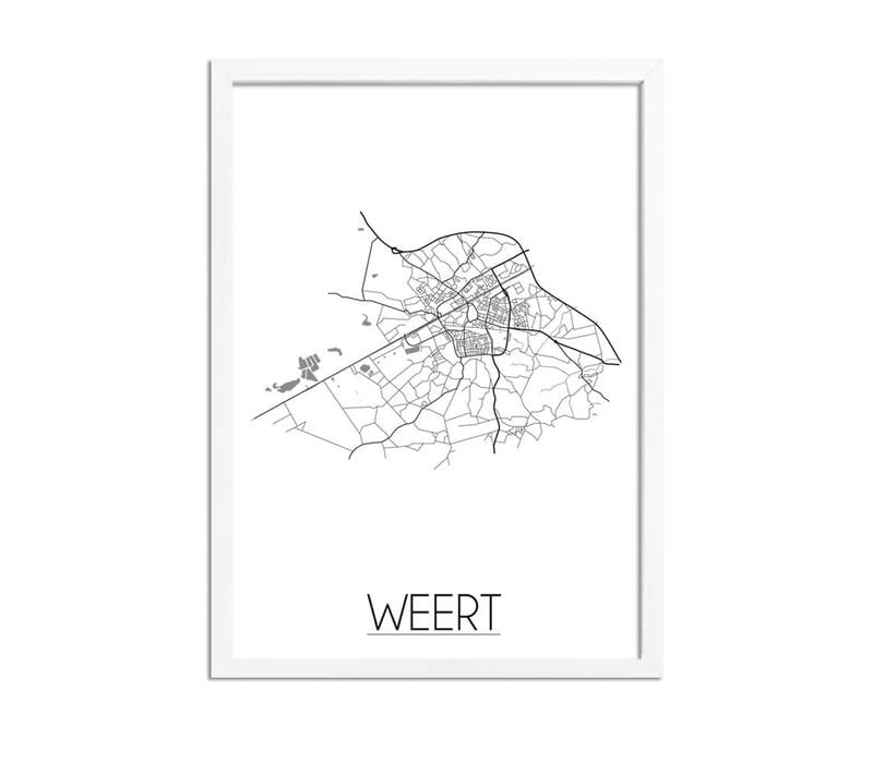 Weert Stadtplan poster plakat - Weiß grau schwarz