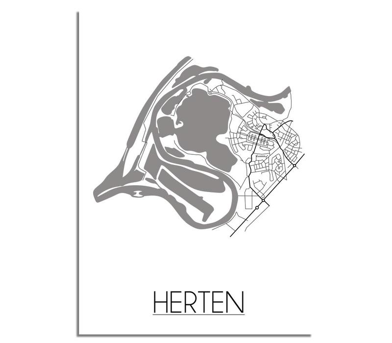 Herten Stadtplan poster plakat - Weiß grau schwarz