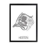 Herten Stadtplan poster plakat - Weiß grau schwarz