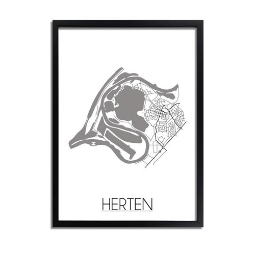 Herten Stadtplan poster plakat - Weiß grau schwarz 