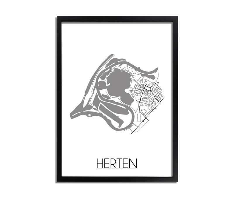 Herten Stadtplan poster plakat - Weiß grau schwarz