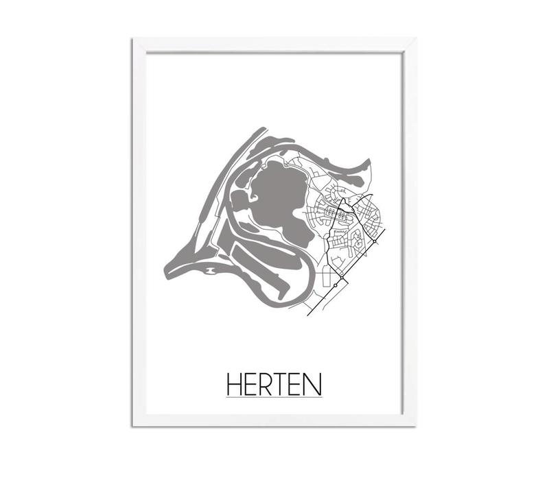 Herten Stadtplan poster plakat - Weiß grau schwarz