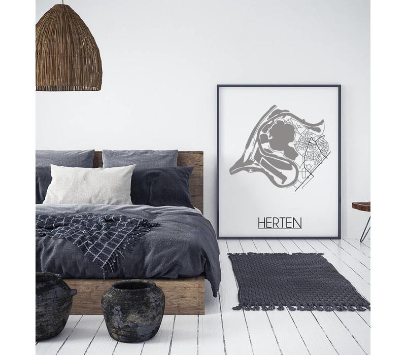 Herten Stadtplan poster plakat - Weiß grau schwarz